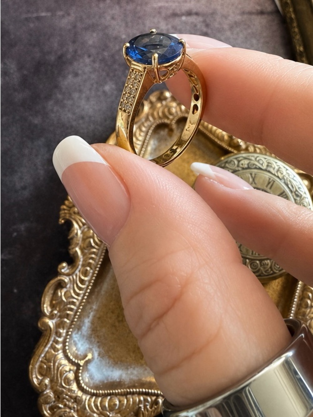 MACY’S • Blue Tanzanite Gold Band Crystal Accents Ring - Picture 10 of 15